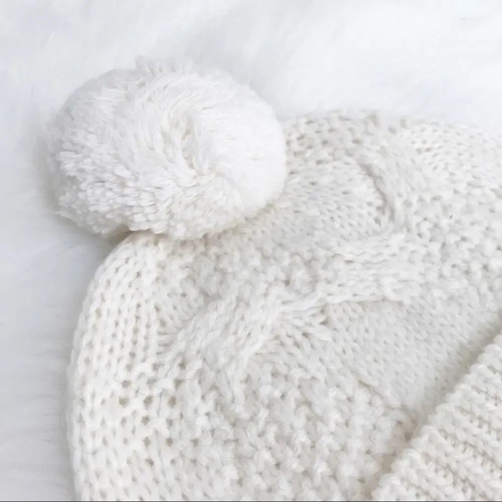 JOIE Pom Pom Cable Knit Beanie Hat